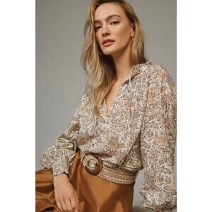 Anthropologie Boho Tie-Neck Floral Peasant Blouse XS - Small